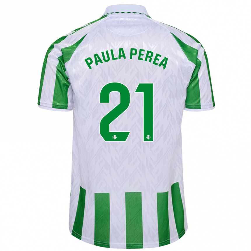 Gyermek Labdarúgás Paula Perea Ramírez #21 Zöld Fehér Csíkok Hazai Jersey 2024/25 Mez Póló Ing