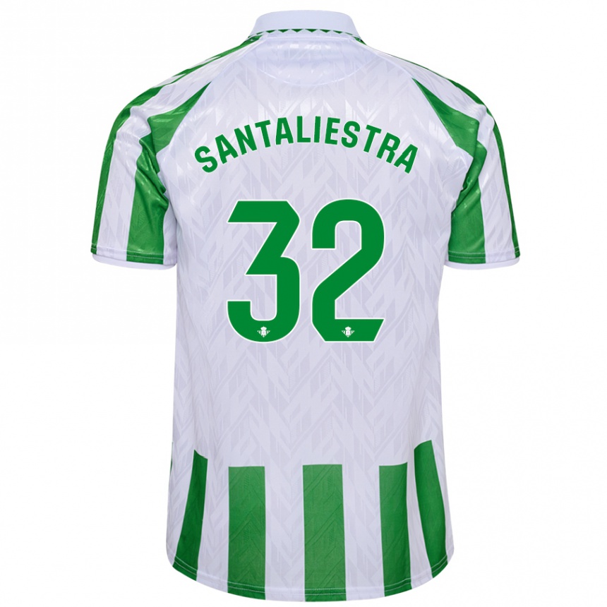 Gyermek Labdarúgás Carla Santaliestra #32 Zöld Fehér Csíkok Hazai Jersey 2024/25 Mez Póló Ing