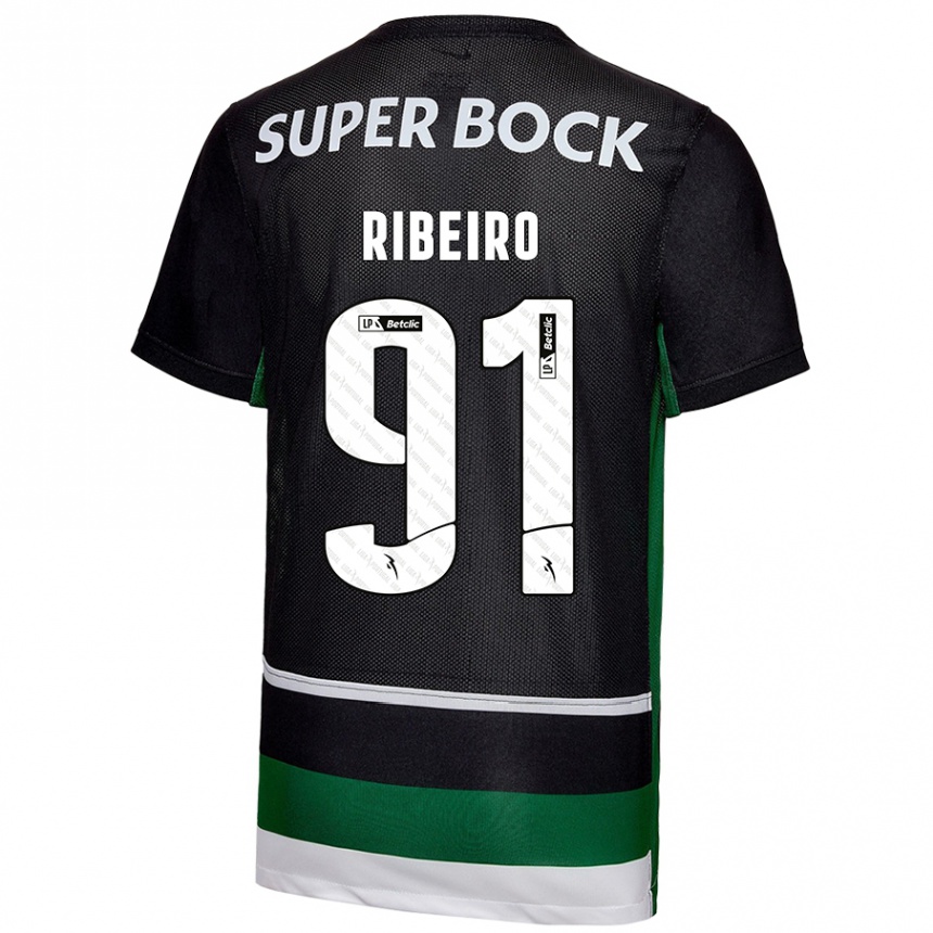 Gyermek Labdarúgás Rodrigo Ribeiro #91 Fekete Fehér Zöld Hazai Jersey 2024/25 Mez Póló Ing