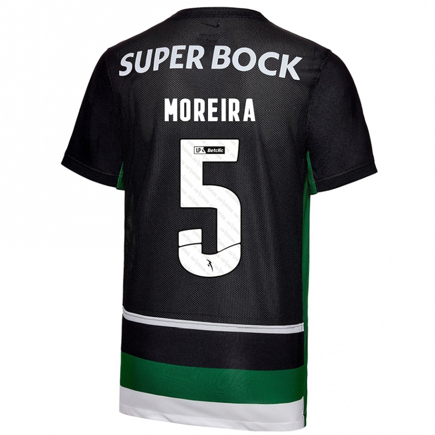 Gyermek Labdarúgás David Moreira #5 Fekete Fehér Zöld Hazai Jersey 2024/25 Mez Póló Ing