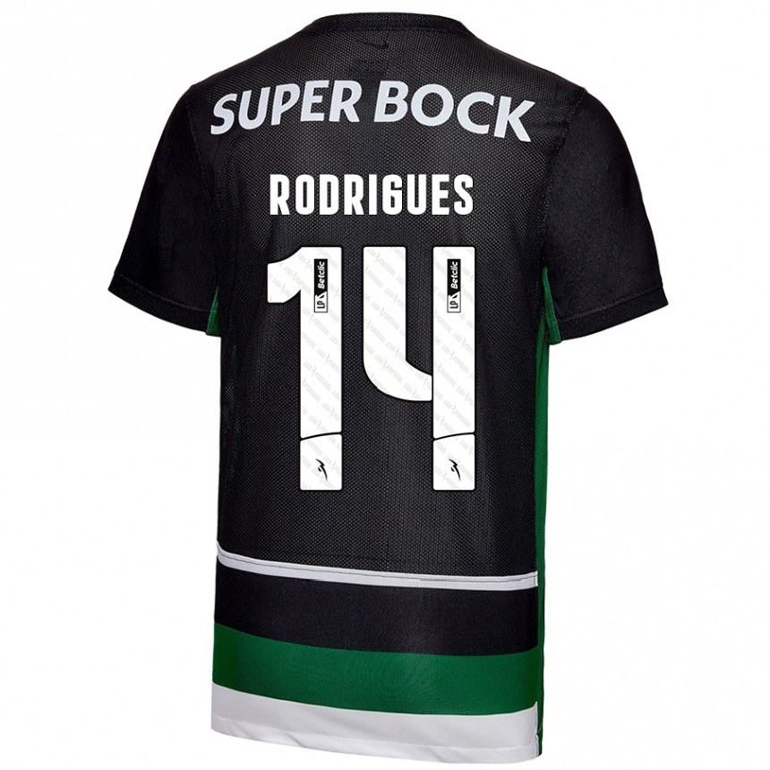 Gyermek Labdarúgás Paulo Rodrigues #14 Fekete Fehér Zöld Hazai Jersey 2024/25 Mez Póló Ing