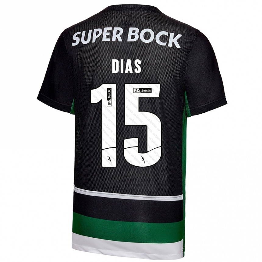 Gyermek Labdarúgás Rodrigo Dias #15 Fekete Fehér Zöld Hazai Jersey 2024/25 Mez Póló Ing