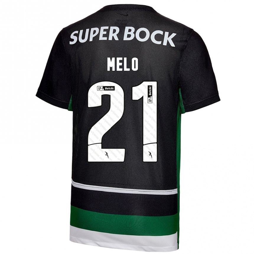 Gyermek Labdarúgás Gabriel Melo #21 Fekete Fehér Zöld Hazai Jersey 2024/25 Mez Póló Ing