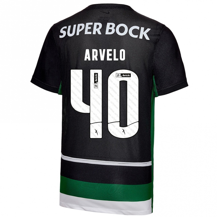 Gyermek Labdarúgás Adam Arvelo #40 Fekete Fehér Zöld Hazai Jersey 2024/25 Mez Póló Ing