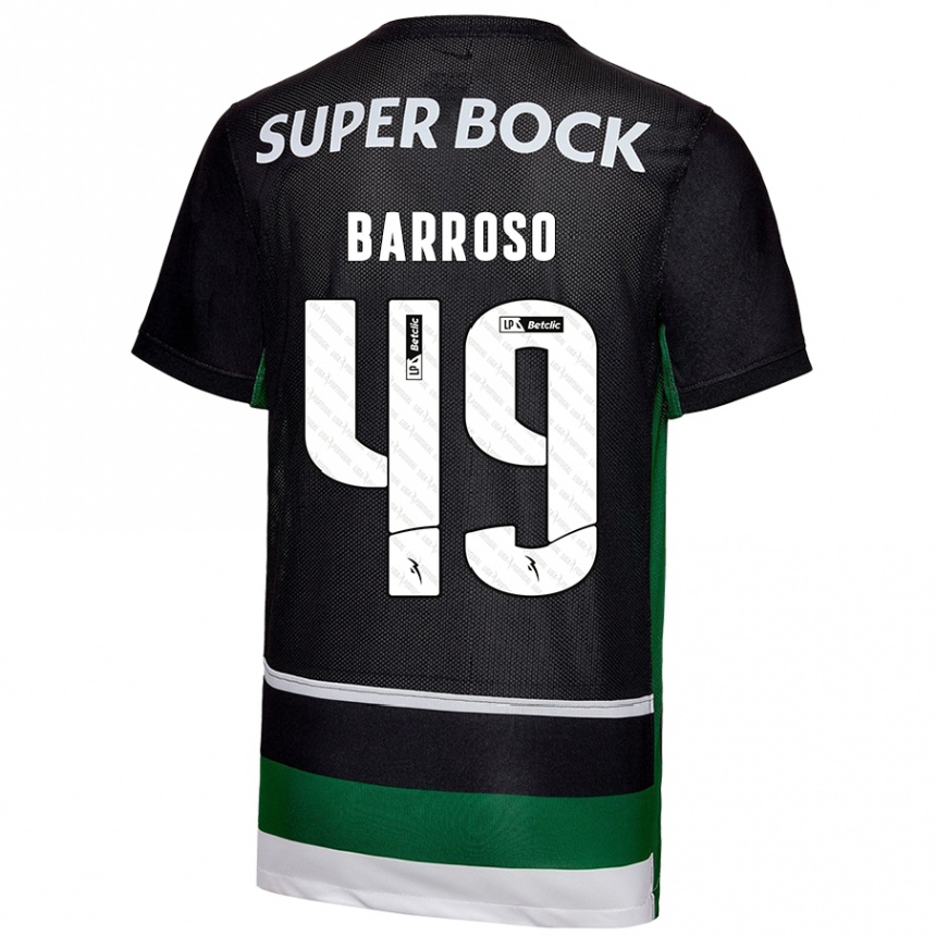 Gyermek Labdarúgás Leonardo Barroso #49 Fekete Fehér Zöld Hazai Jersey 2024/25 Mez Póló Ing