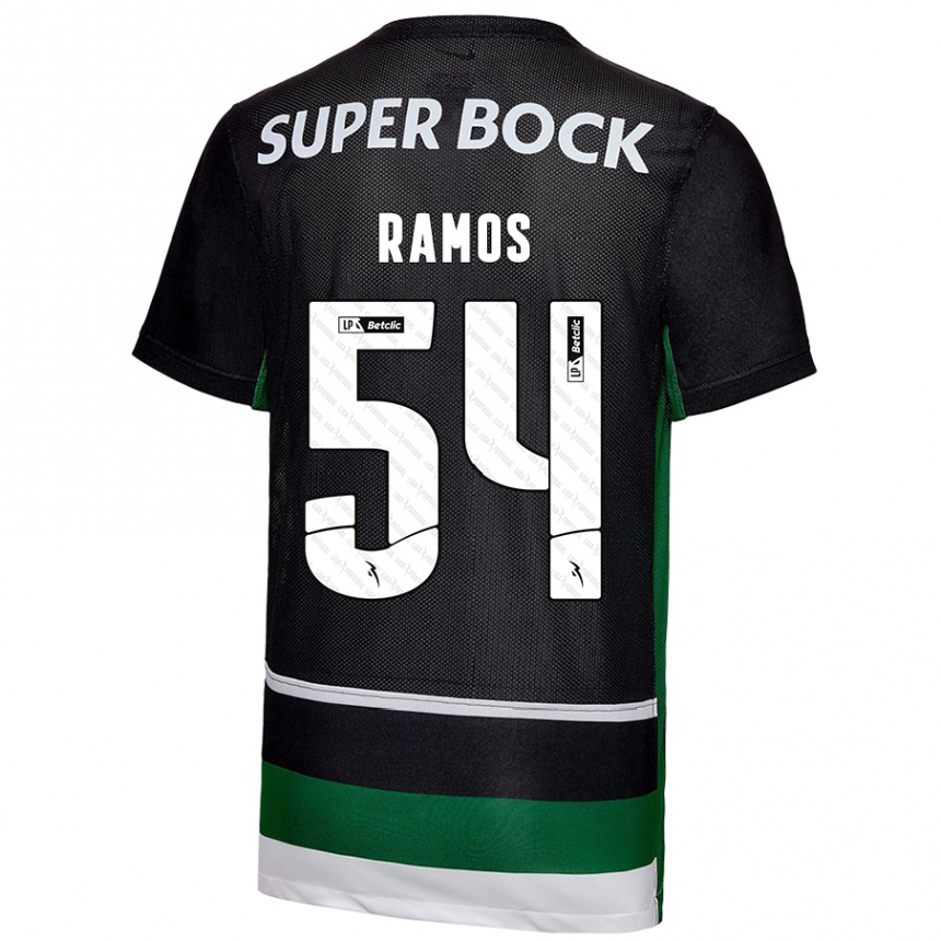 Gyermek Labdarúgás Bruno Ramos #54 Fekete Fehér Zöld Hazai Jersey 2024/25 Mez Póló Ing