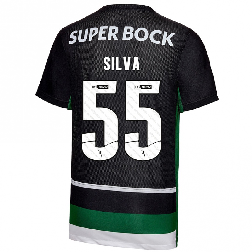 Gyermek Labdarúgás José Silva #55 Fekete Fehér Zöld Hazai Jersey 2024/25 Mez Póló Ing