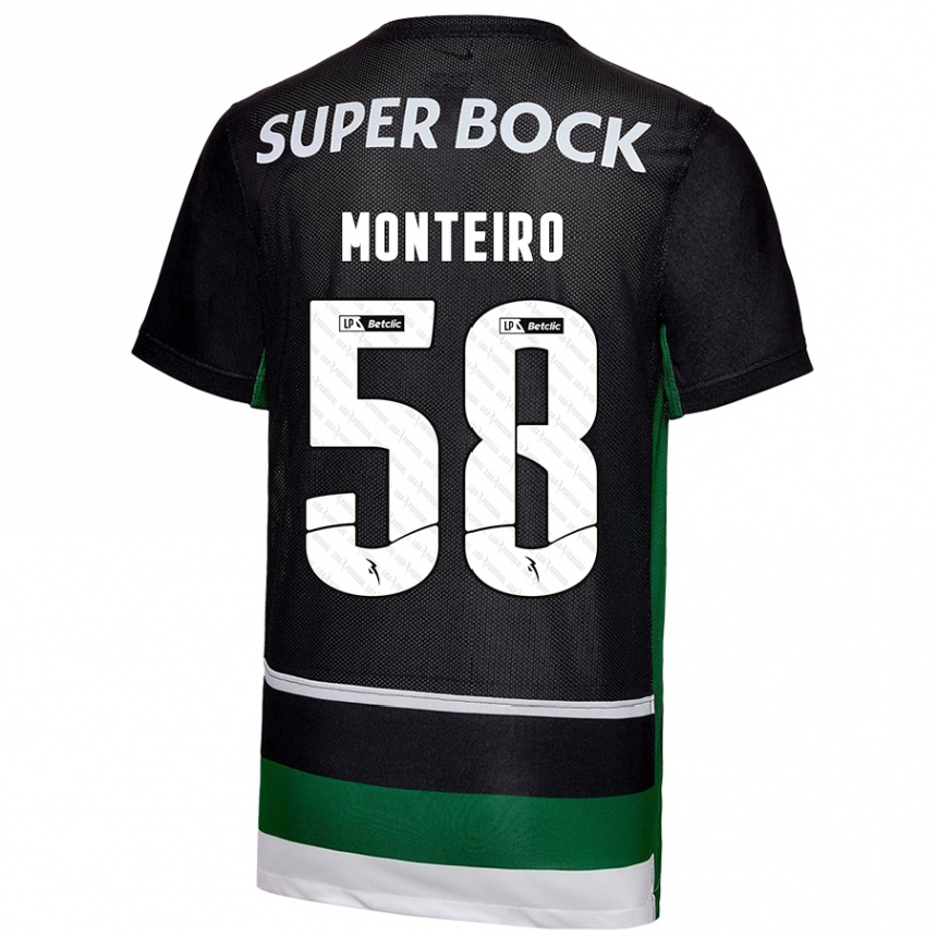 Gyermek Labdarúgás David Monteiro #58 Fekete Fehér Zöld Hazai Jersey 2024/25 Mez Póló Ing