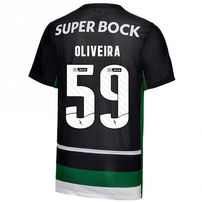 Gyermek Labdarúgás Kauã Oliveira #59 Fekete Fehér Zöld Hazai Jersey 2024/25 Mez Póló Ing