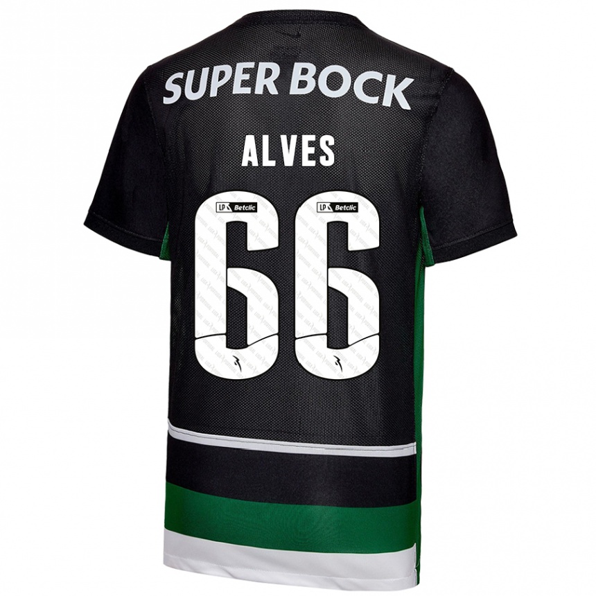 Gyermek Labdarúgás Miguel Alves #66 Fekete Fehér Zöld Hazai Jersey 2024/25 Mez Póló Ing