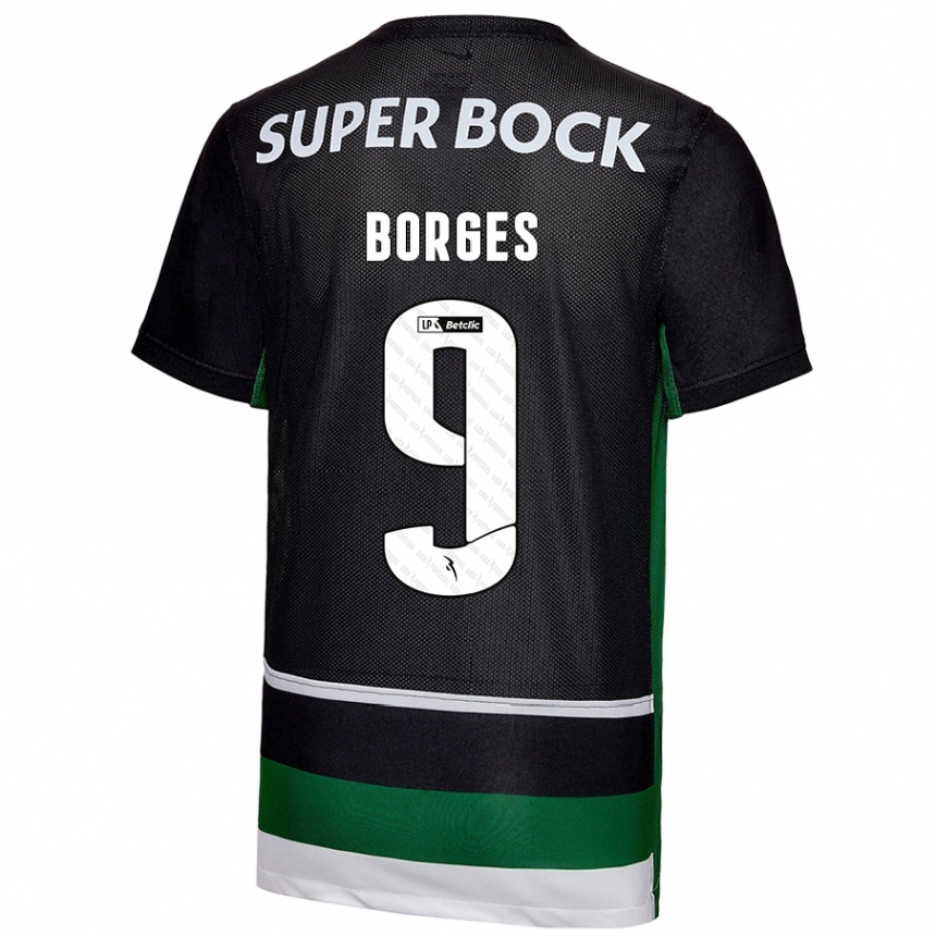 Gyermek Labdarúgás Ana Borges #9 Fekete Fehér Zöld Hazai Jersey 2024/25 Mez Póló Ing