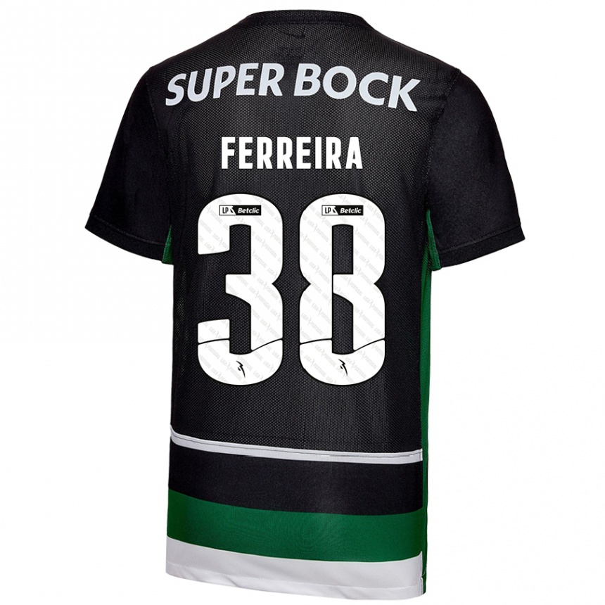 Gyermek Labdarúgás Marta Ferreira #38 Fekete Fehér Zöld Hazai Jersey 2024/25 Mez Póló Ing