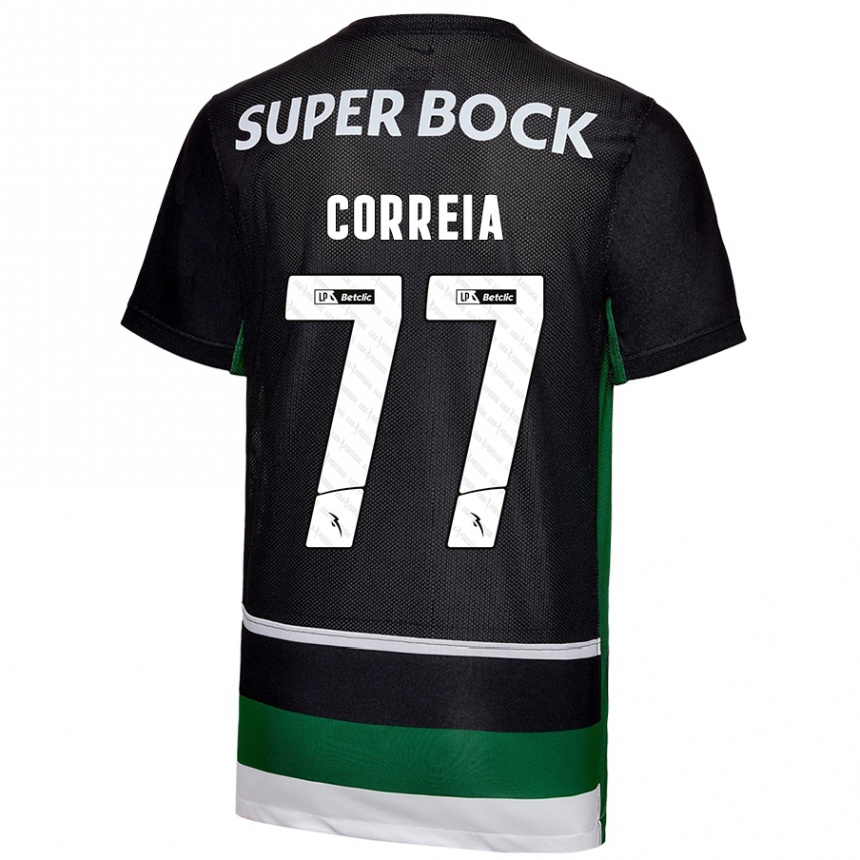 Gyermek Labdarúgás Alícia Correia #77 Fekete Fehér Zöld Hazai Jersey 2024/25 Mez Póló Ing