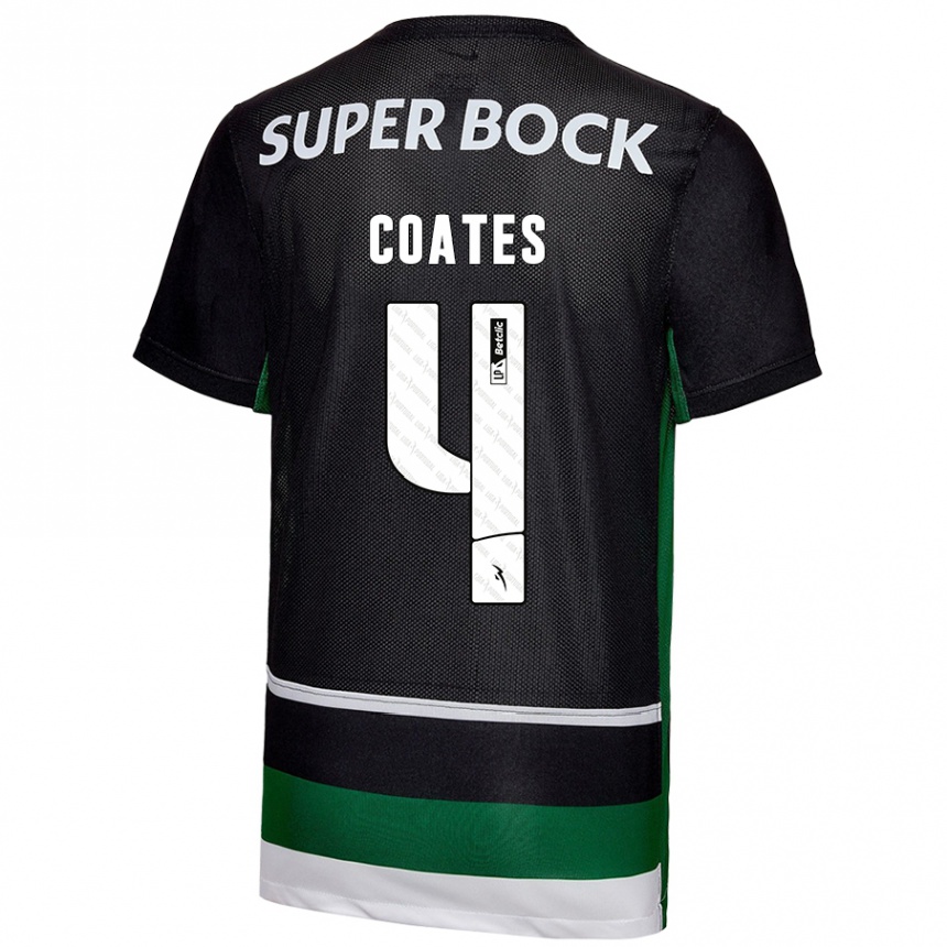 Gyermek Labdarúgás Sebastián Coates #4 Fekete Fehér Zöld Hazai Jersey 2024/25 Mez Póló Ing