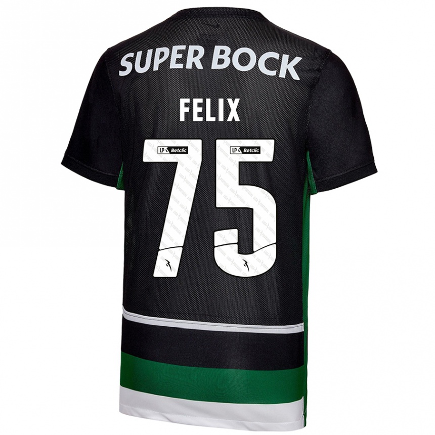 Gyermek Labdarúgás Vando Félix #75 Fekete Fehér Zöld Hazai Jersey 2024/25 Mez Póló Ing