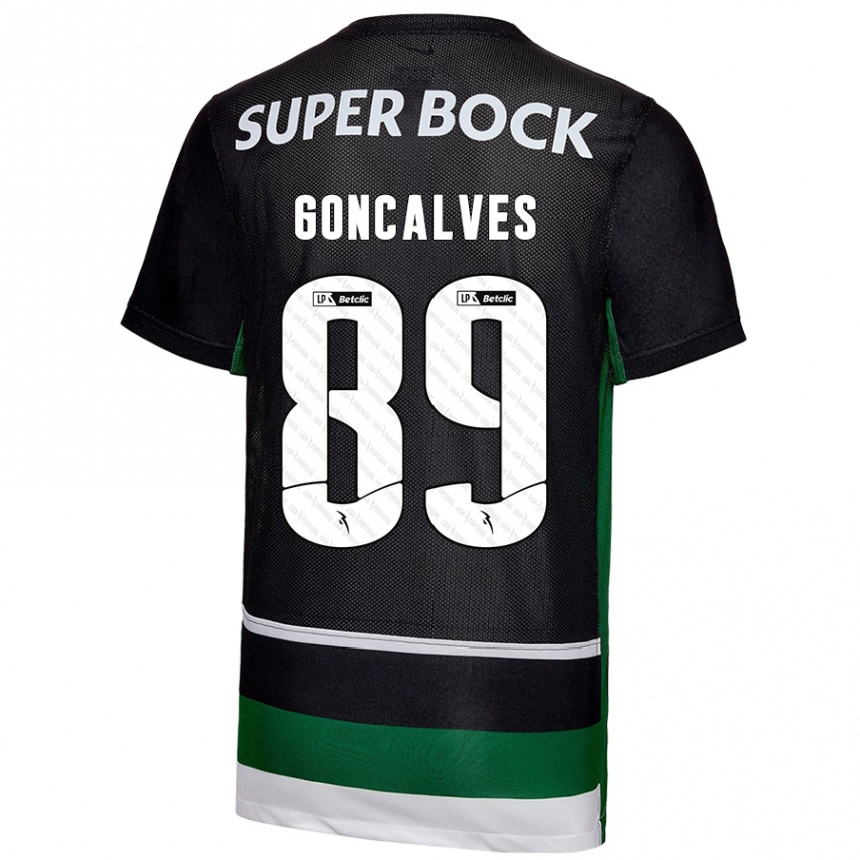 Gyermek Labdarúgás André Gonçalves #89 Fekete Fehér Zöld Hazai Jersey 2024/25 Mez Póló Ing