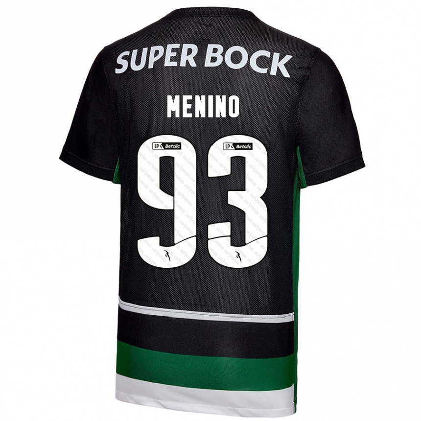 Gyermek Labdarúgás Miguel Menino #93 Fekete Fehér Zöld Hazai Jersey 2024/25 Mez Póló Ing