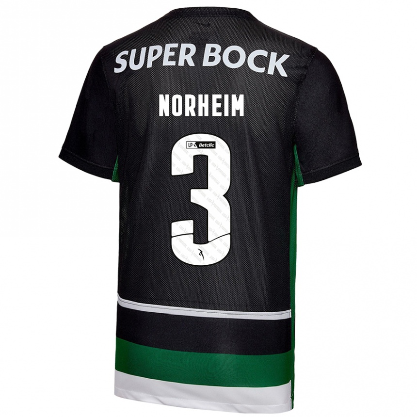 Gyermek Labdarúgás Andrea Norheim #3 Fekete Fehér Zöld Hazai Jersey 2024/25 Mez Póló Ing