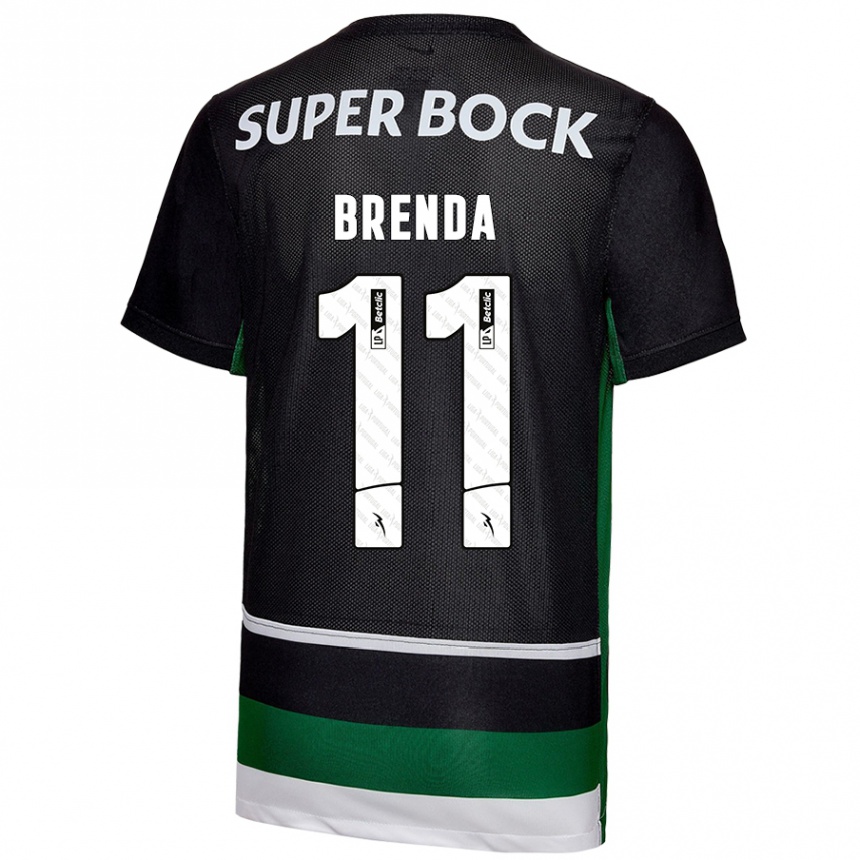 Gyermek Labdarúgás Brenda Pérez Soler #11 Fekete Fehér Zöld Hazai Jersey 2024/25 Mez Póló Ing