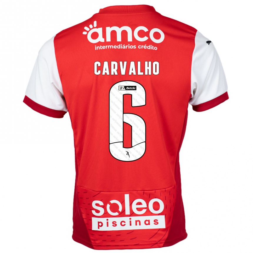 Gyermek Labdarúgás Vitor Carvalho #6 Piros Fehér Hazai Jersey 2024/25 Mez Póló Ing