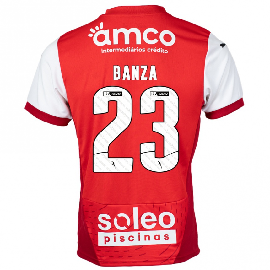 Gyermek Labdarúgás Simon Banza #23 Piros Fehér Hazai Jersey 2024/25 Mez Póló Ing