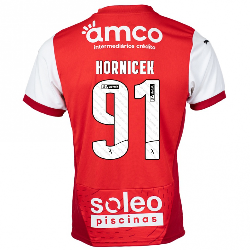 Gyermek Labdarúgás Lukas Hornicek #91 Piros Fehér Hazai Jersey 2024/25 Mez Póló Ing