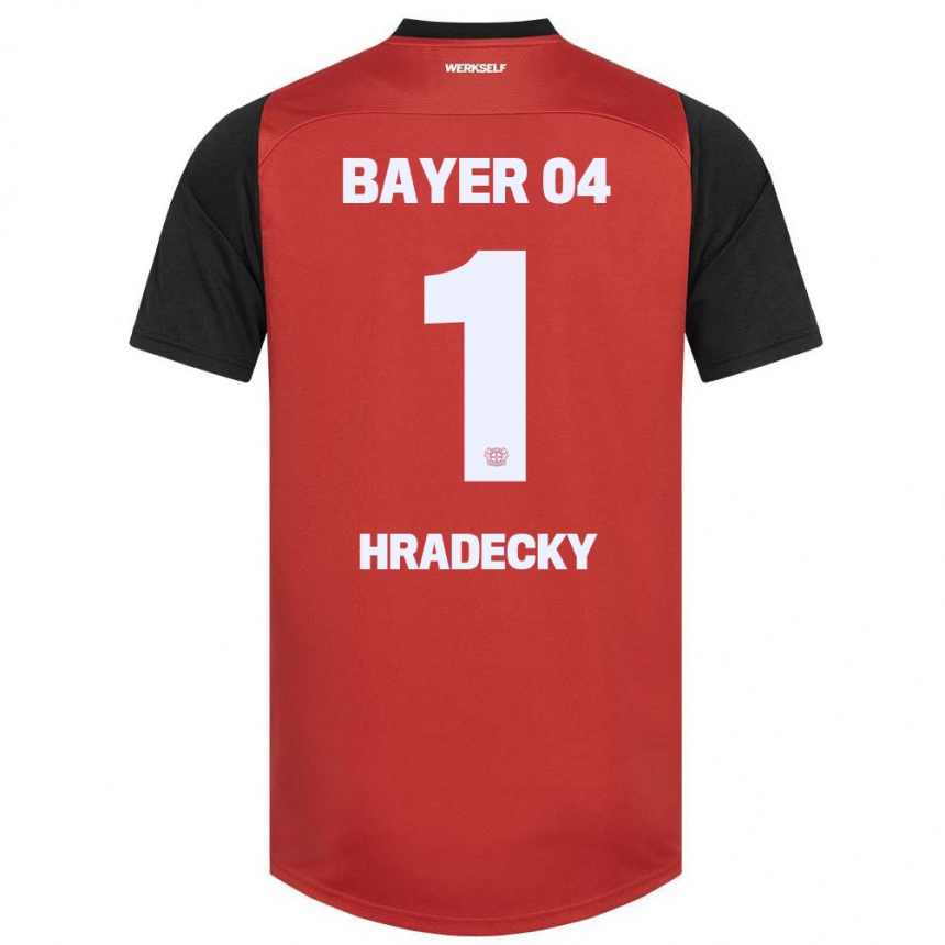 Gyermek Labdarúgás Lukas Hradecky #1 Piros Fekete Hazai Jersey 2024/25 Mez Póló Ing