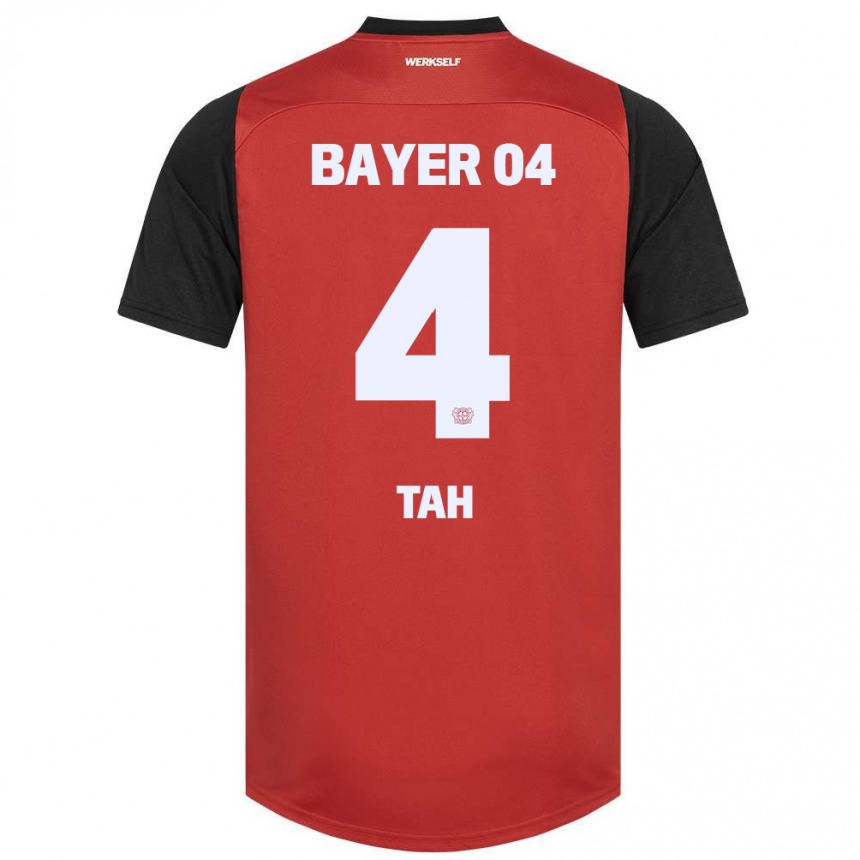 Gyermek Labdarúgás Jonathan Tah #4 Piros Fekete Hazai Jersey 2024/25 Mez Póló Ing