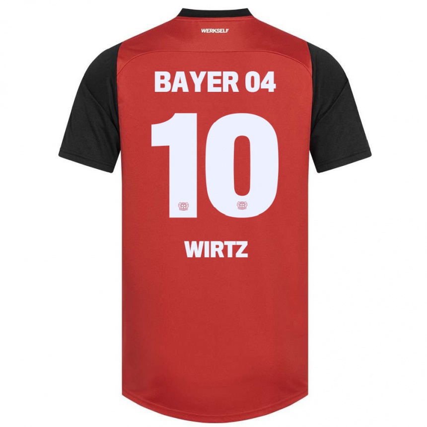 Gyermek Labdarúgás Florian Wirtz #10 Piros Fekete Hazai Jersey 2024/25 Mez Póló Ing