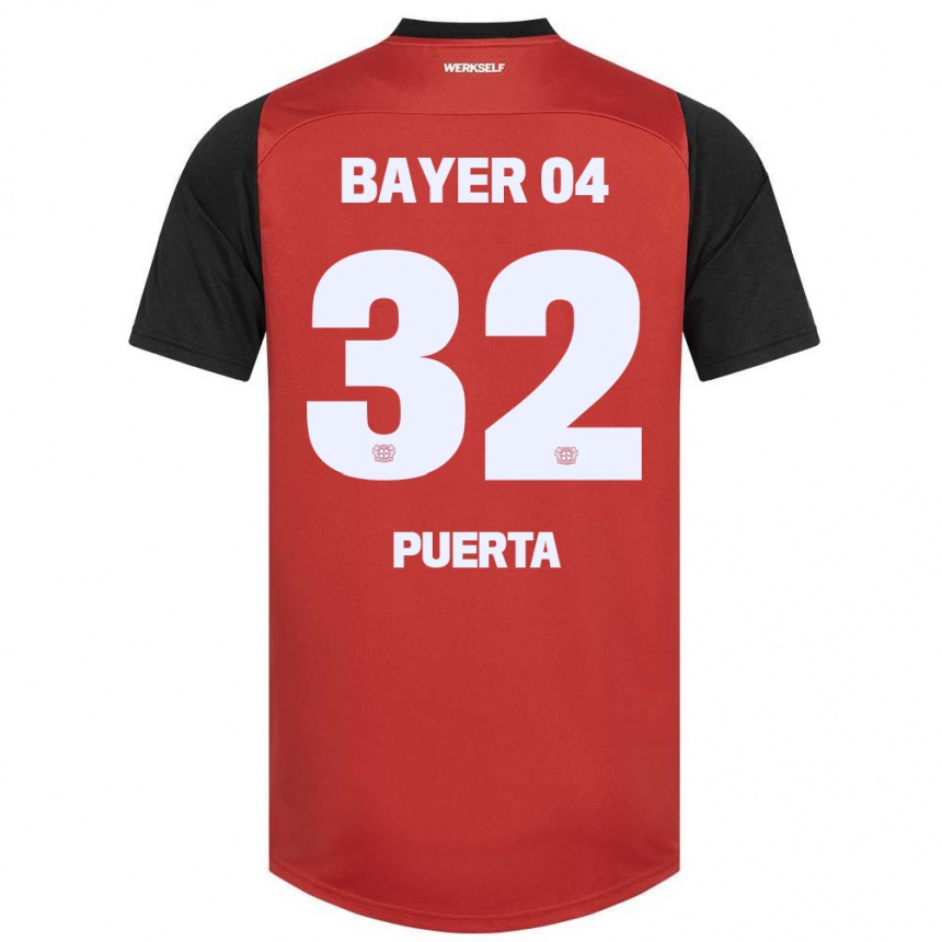 Gyermek Labdarúgás Gustavo Puerta #32 Piros Fekete Hazai Jersey 2024/25 Mez Póló Ing