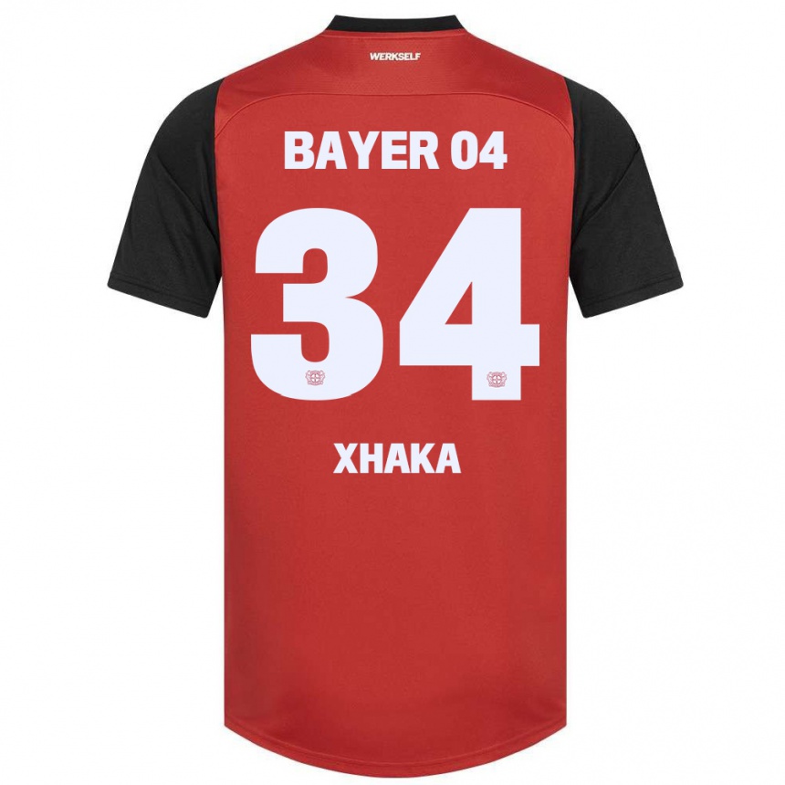 Gyermek Labdarúgás Granit Xhaka #34 Piros Fekete Hazai Jersey 2024/25 Mez Póló Ing