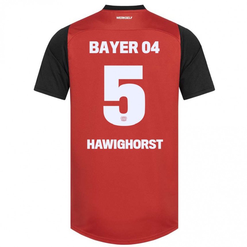 Gyermek Labdarúgás Ben Hawighorst #5 Piros Fekete Hazai Jersey 2024/25 Mez Póló Ing