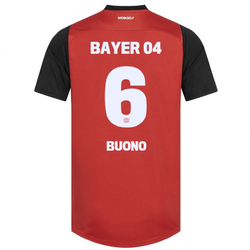 Gyermek Labdarúgás Francesco Buono #6 Piros Fekete Hazai Jersey 2024/25 Mez Póló Ing