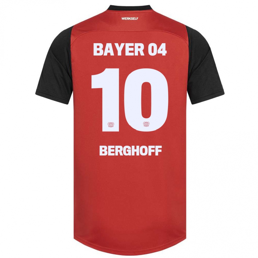 Gyermek Labdarúgás Jonah Berghoff #10 Piros Fekete Hazai Jersey 2024/25 Mez Póló Ing