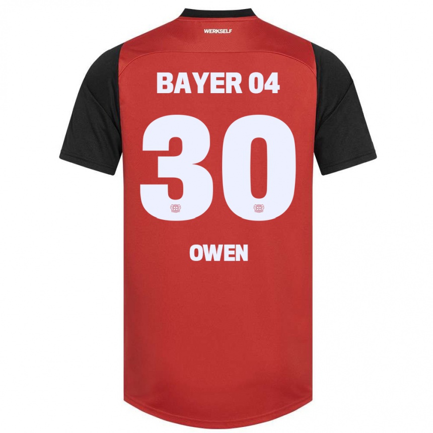 Gyermek Labdarúgás Emmanuel Owen #30 Piros Fekete Hazai Jersey 2024/25 Mez Póló Ing