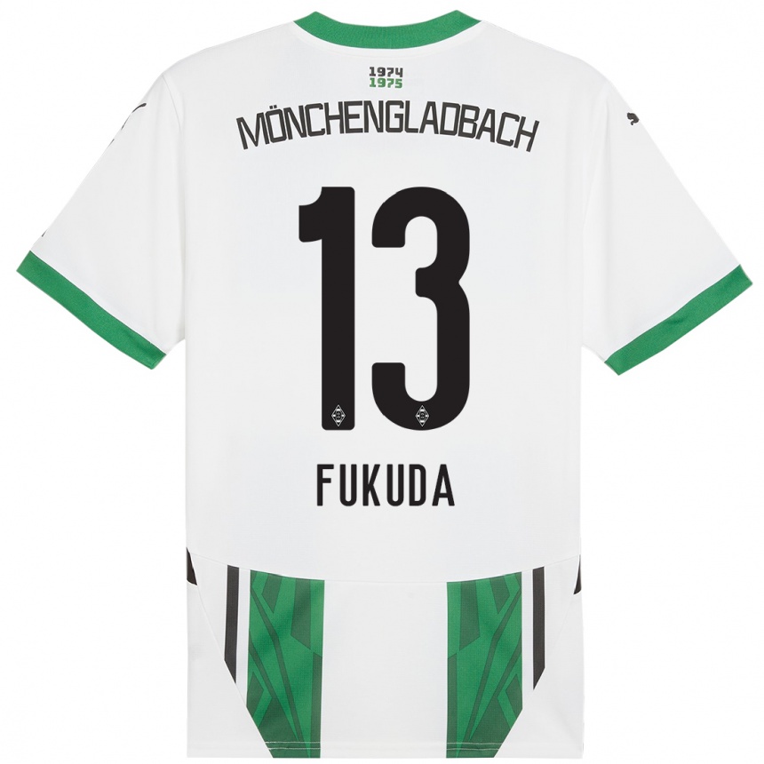 Gyermek Labdarúgás Shio Fukuda #13 Fehér Zöld Hazai Jersey 2024/25 Mez Póló Ing