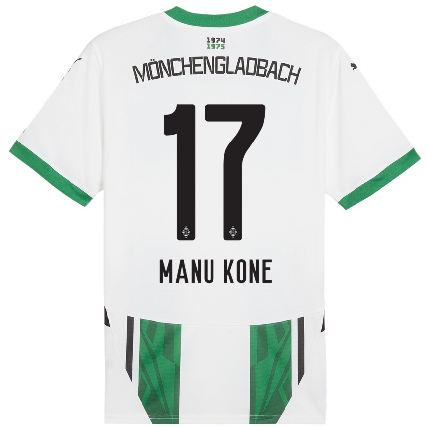 Gyermek Labdarúgás Manu Koné #17 Fehér Zöld Hazai Jersey 2024/25 Mez Póló Ing