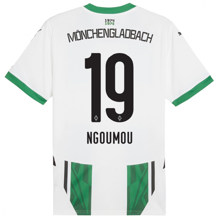 Gyermek Labdarúgás Nathan Ngoumou #19 Fehér Zöld Hazai Jersey 2024/25 Mez Póló Ing