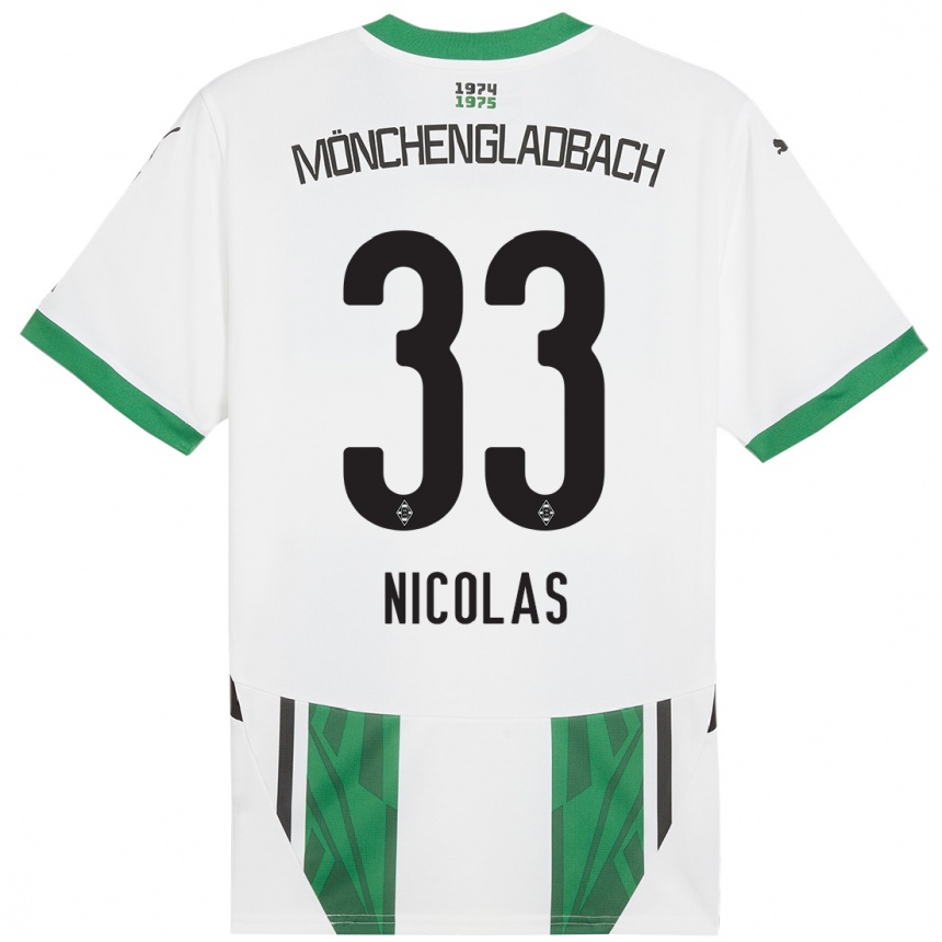 Gyermek Labdarúgás Moritz Nicolas #33 Fehér Zöld Hazai Jersey 2024/25 Mez Póló Ing