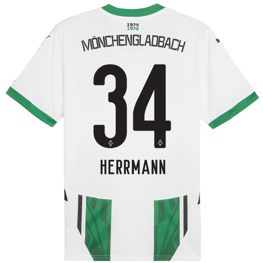 Gyermek Labdarúgás Charles Herrmann #34 Fehér Zöld Hazai Jersey 2024/25 Mez Póló Ing