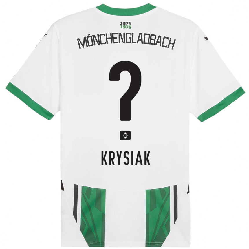 Gyermek Labdarúgás Bartlomiej Krysiak #0 Fehér Zöld Hazai Jersey 2024/25 Mez Póló Ing