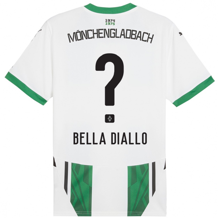 Gyermek Labdarúgás Oumar Bella Diallo #0 Fehér Zöld Hazai Jersey 2024/25 Mez Póló Ing