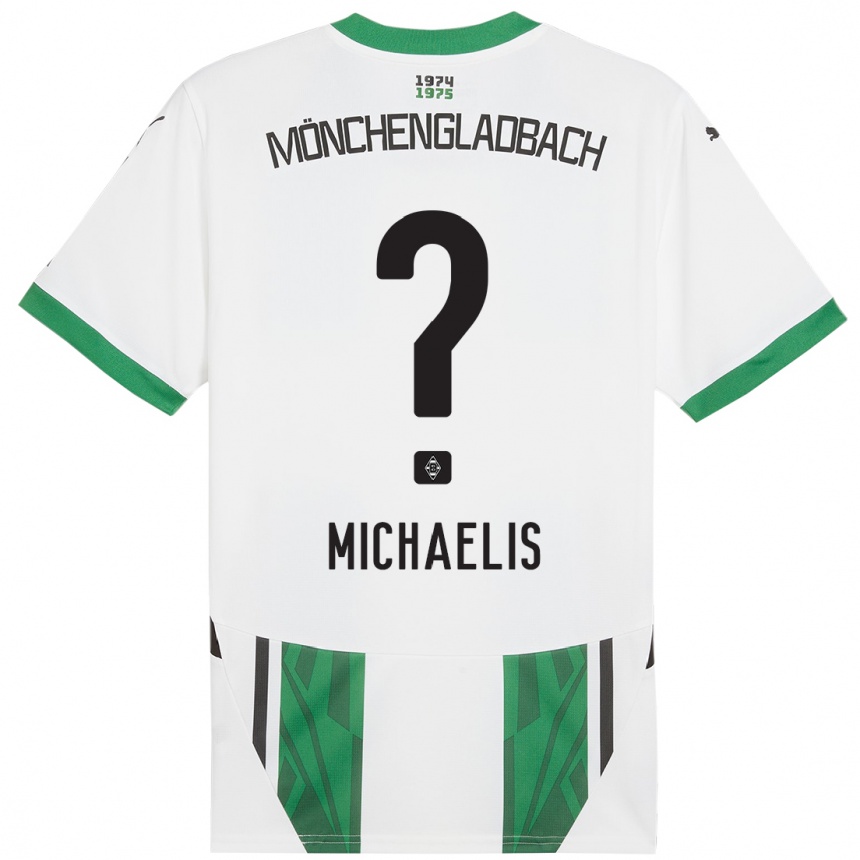 Gyermek Labdarúgás Yannick Michaelis #0 Fehér Zöld Hazai Jersey 2024/25 Mez Póló Ing