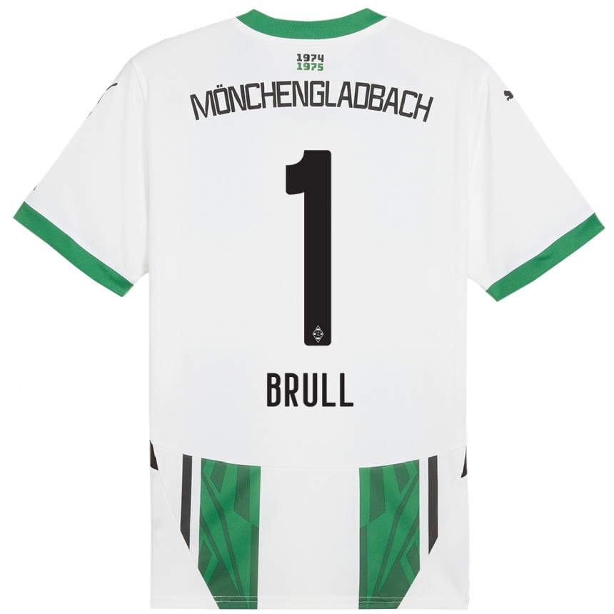 Gyermek Labdarúgás Maximilian Brüll #1 Fehér Zöld Hazai Jersey 2024/25 Mez Póló Ing