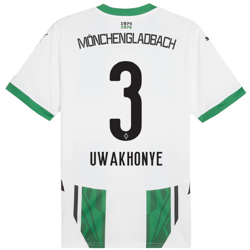 Gyermek Labdarúgás Joshua Uwakhonye #3 Fehér Zöld Hazai Jersey 2024/25 Mez Póló Ing