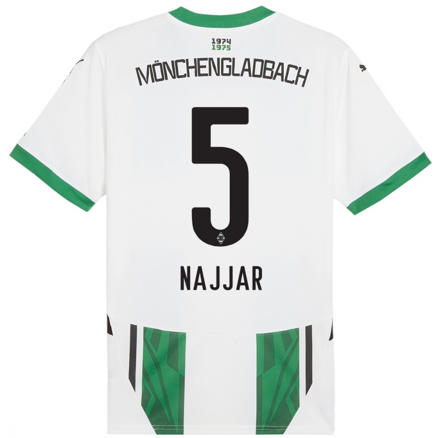 Gyermek Labdarúgás Jamil Najjar #5 Fehér Zöld Hazai Jersey 2024/25 Mez Póló Ing