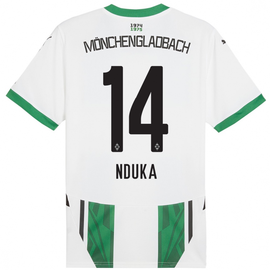 Gyermek Labdarúgás Michael Nduka #14 Fehér Zöld Hazai Jersey 2024/25 Mez Póló Ing