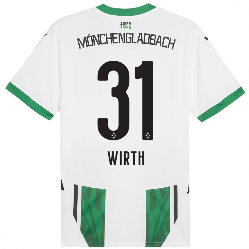 Gyermek Labdarúgás Linus Wirth #31 Fehér Zöld Hazai Jersey 2024/25 Mez Póló Ing