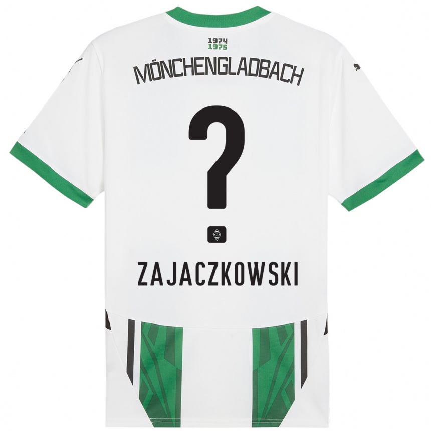 Gyermek Labdarúgás Vincent Zajaczkowski #0 Fehér Zöld Hazai Jersey 2024/25 Mez Póló Ing