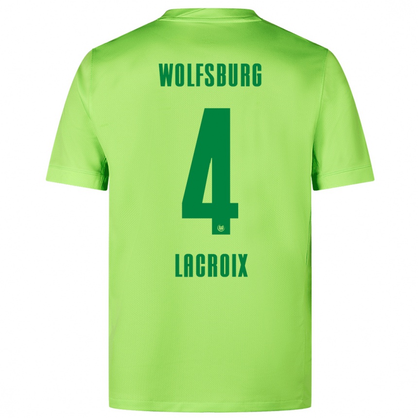 Gyermek Labdarúgás Maxence Lacroix #4 Fluoreszkáló Zöld Hazai Jersey 2024/25 Mez Póló Ing